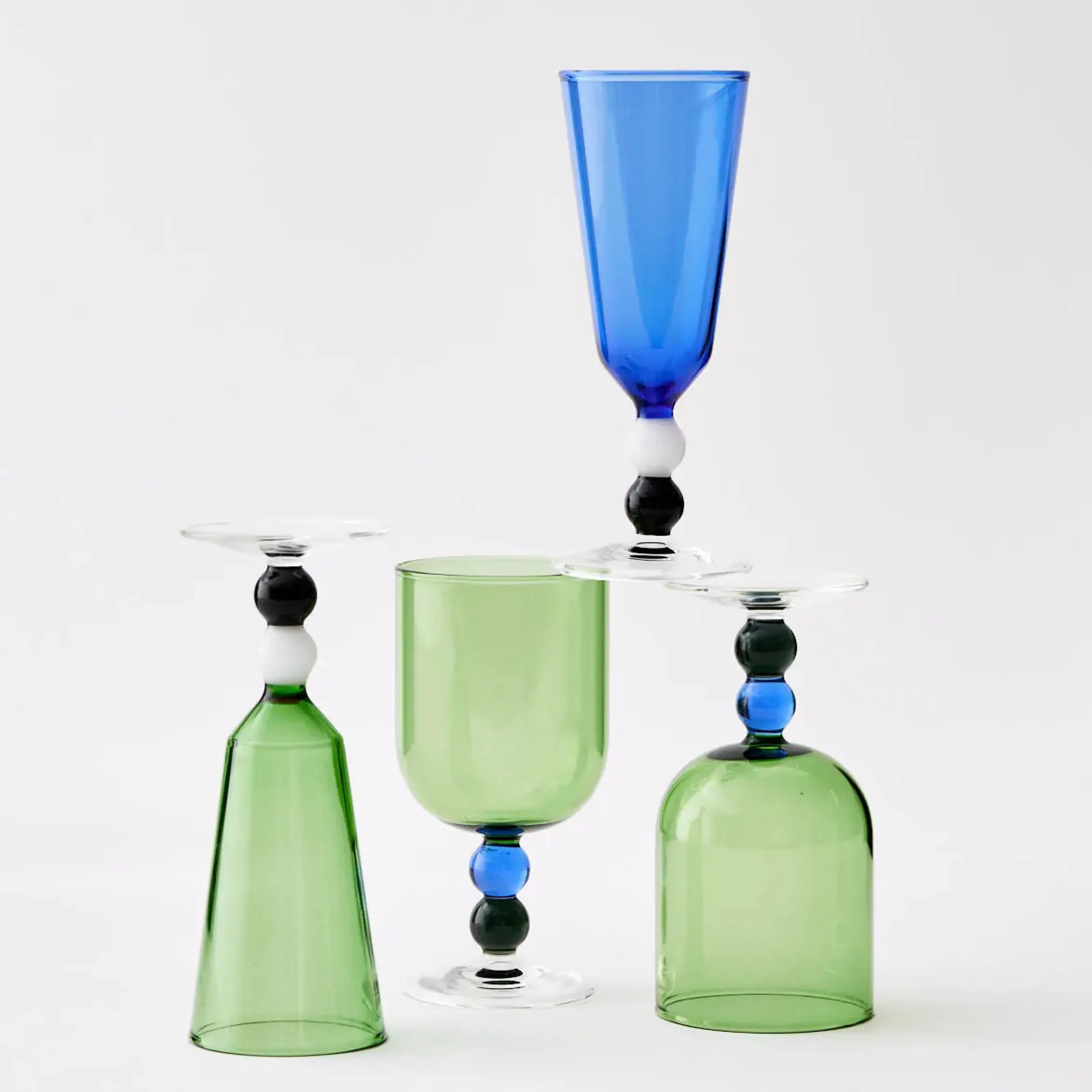 Allegra Champagne Glass Duo Navy/Emerald | GigiandTom Online