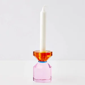 Bevel Crystal Taper Candle Holder Amber Pink | GigiandTom New