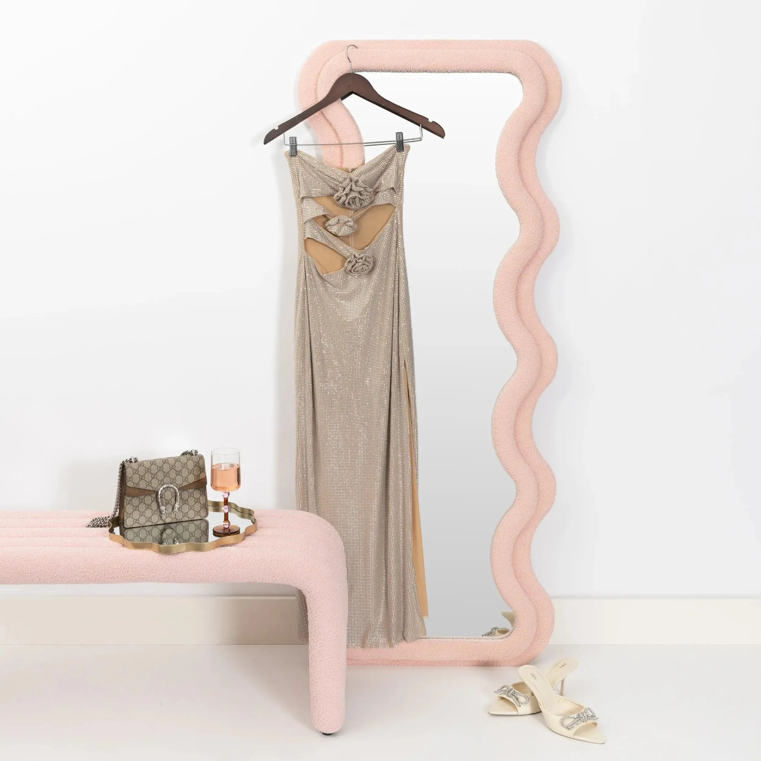 Kinked Wavy Boucle Full Length Mirror Pink | GigiandTom Cheap