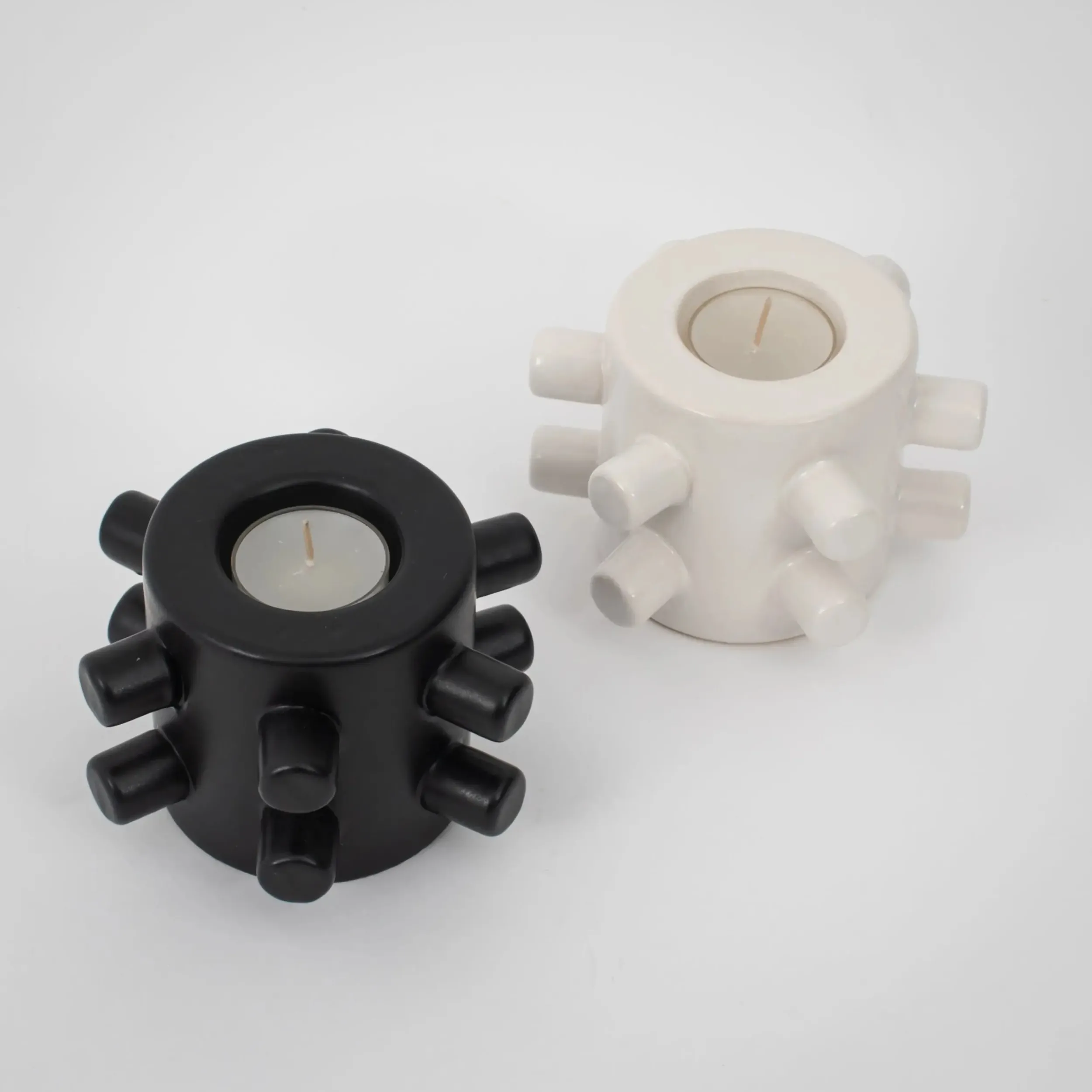 Notch Ceramic Tealight Candle Holder Set of 2 Black | GigiandTom Store