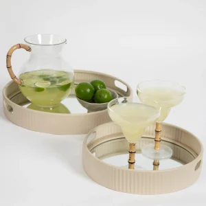 Parapet Mirrored Metal Serving Tray Set of 2 Grey | GigiandTom Clearance