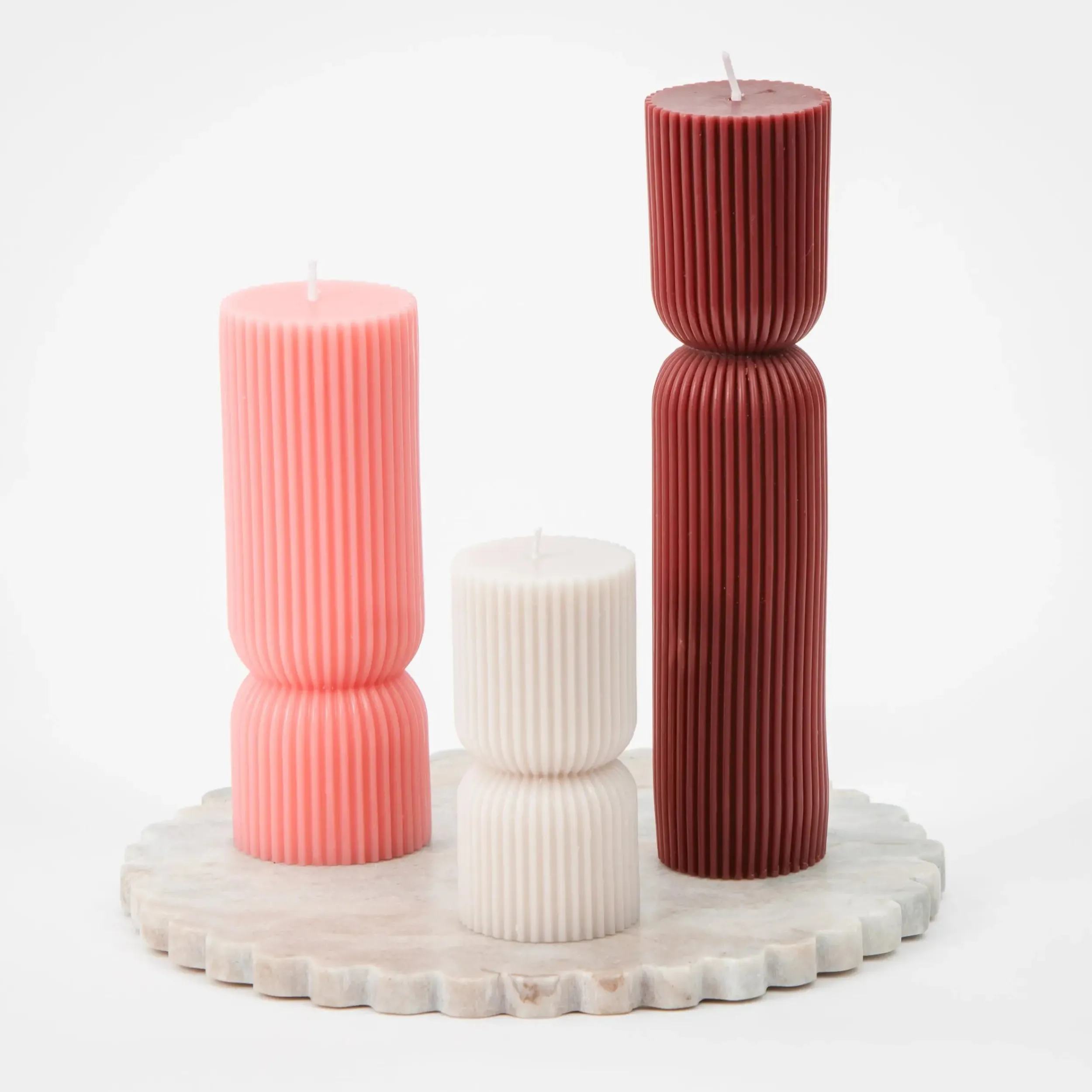 Ribbed Hourglass Pillar Candle Assorted 3 Pack Neutrals | GigiandTom Hot