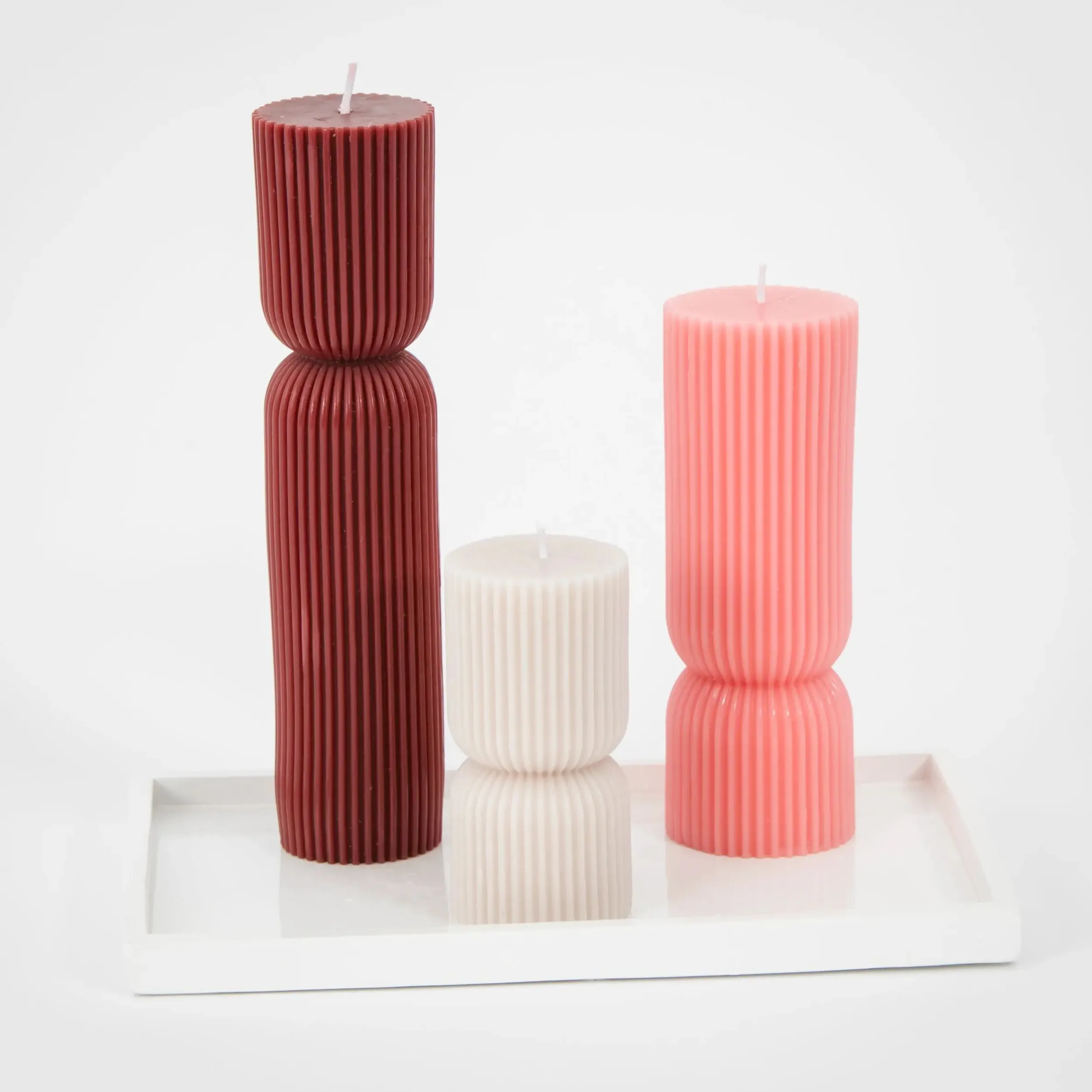 Ribbed Hourglass Pillar Candle Assorted 3 Pack Neutrals | GigiandTom Hot