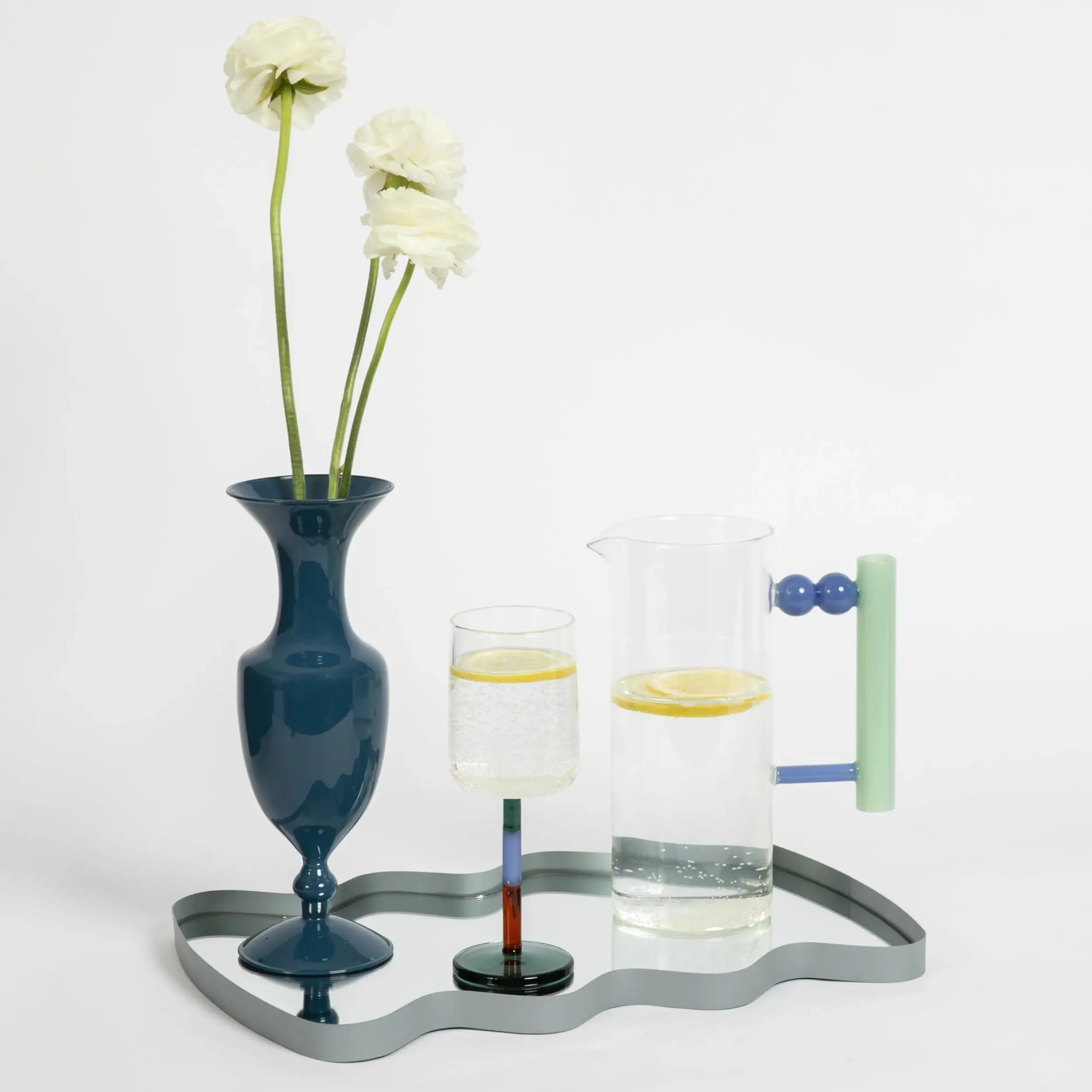 Ripples Mirrored Metal Decorative Tray Blue | GigiandTom Best Sale