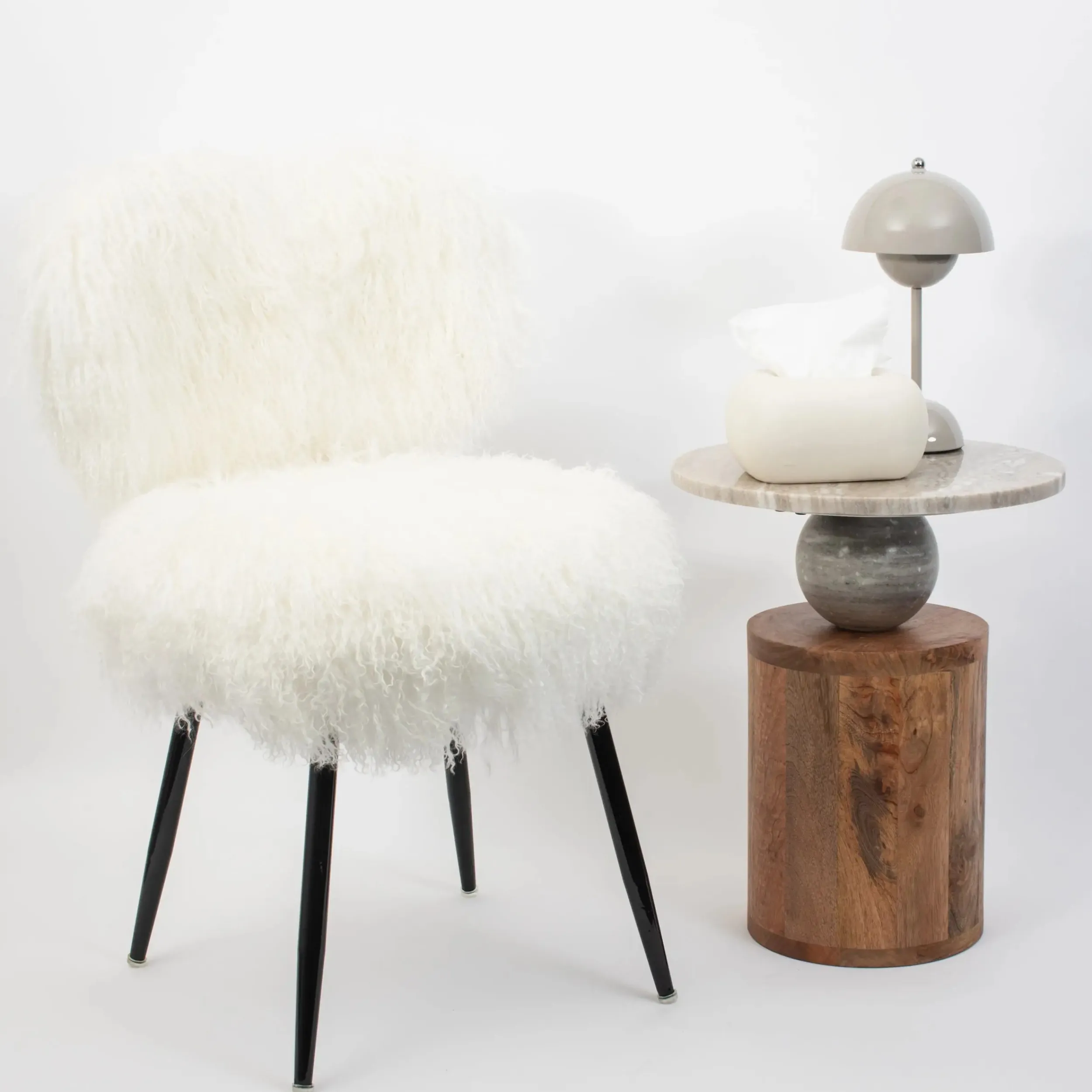 Shag Mohair Accent Chair Off White | GigiandTom Clearance